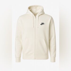 Nike XXL Cream White Full Zip Hoodie Swoosh Oversized Streetwear Sweatshirt